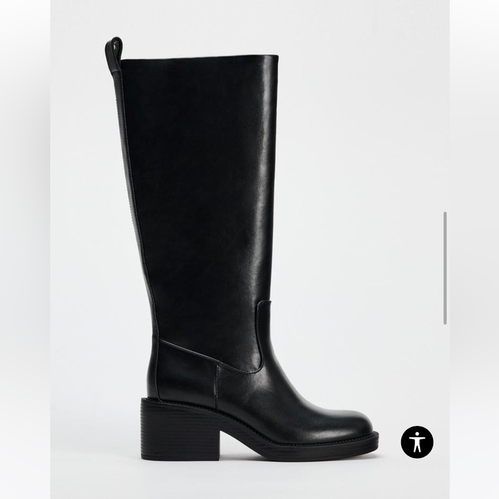 Zara Wide Heeled Boots in Black